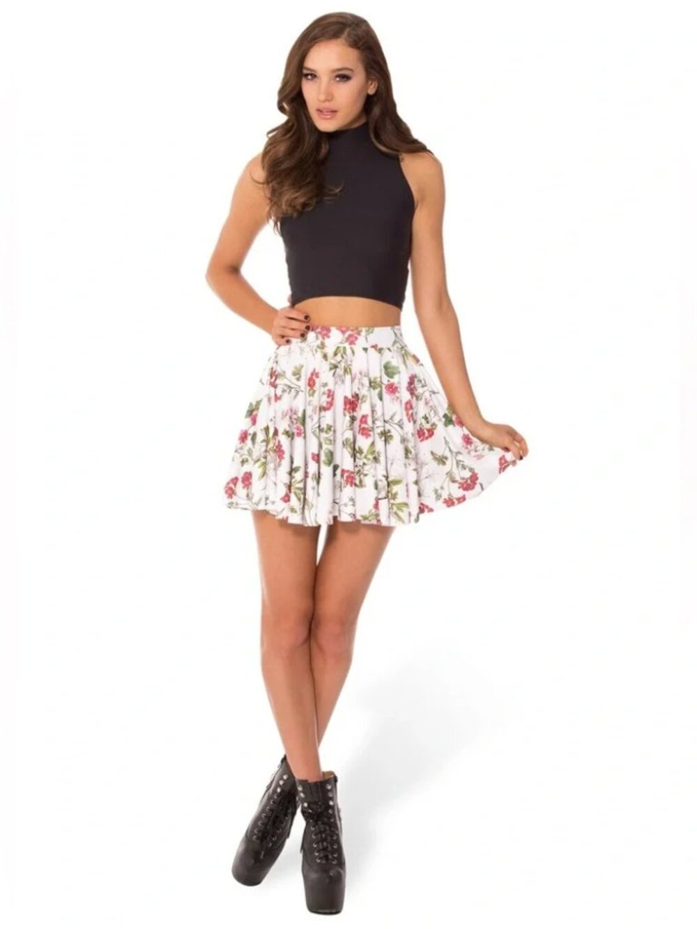 Blackmilk Gorgeous Garden White Cheerleader Skirt - Small